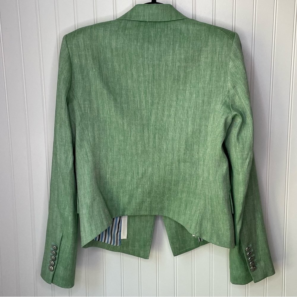 Veronica Beard Diego Dickey Jacket Green Herringbone Linen Blazer Size 10 - Picture 9 of 9